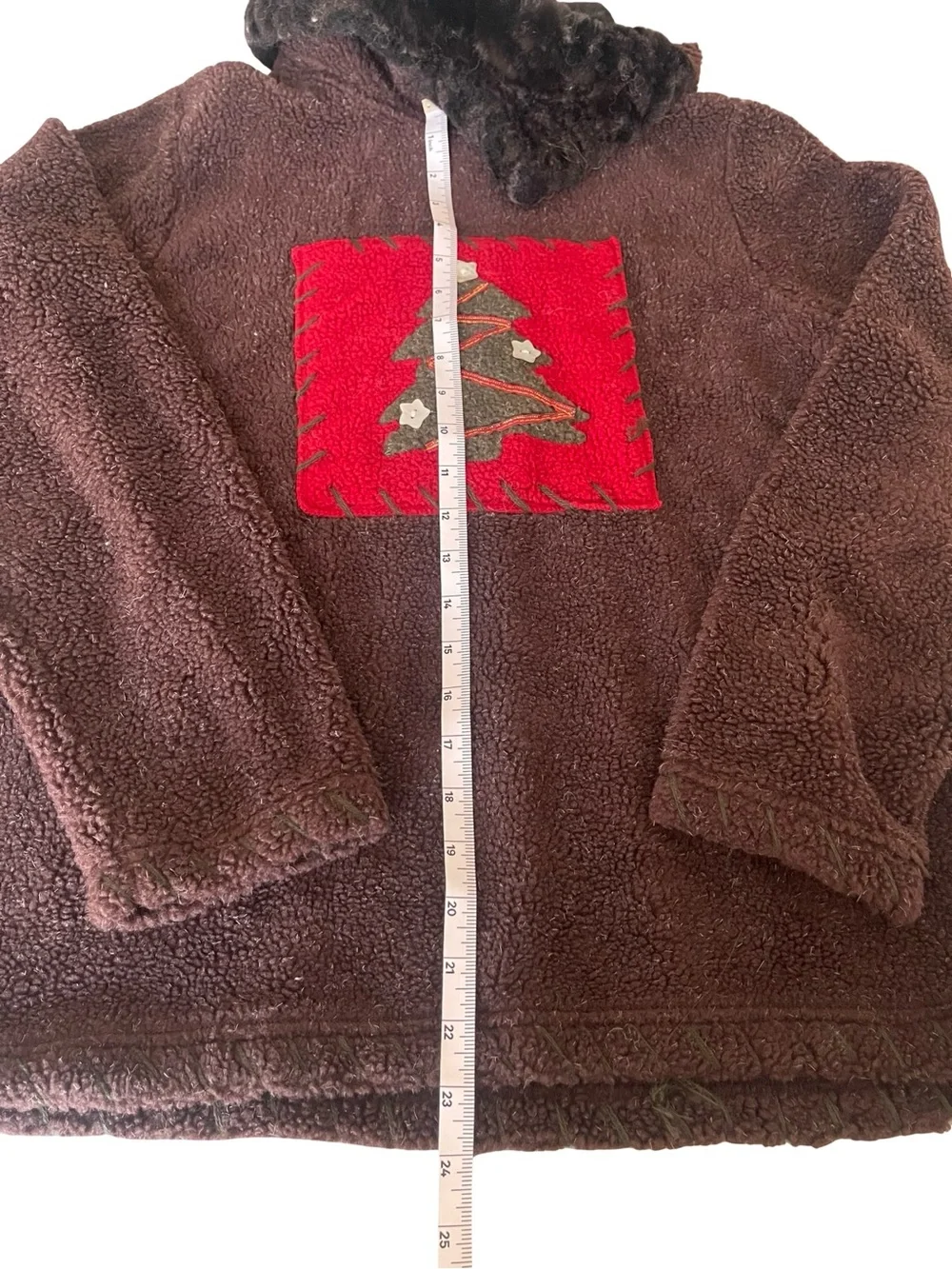 Vintage Faded Glory Christmas Sherpa Fleece Pullover Faux Fur Collar Y2K size M